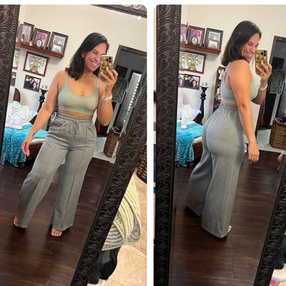 NWT High Waisted Wide Leg Sweatpants with Pockets Yoga Pants - Picture 7 of 9